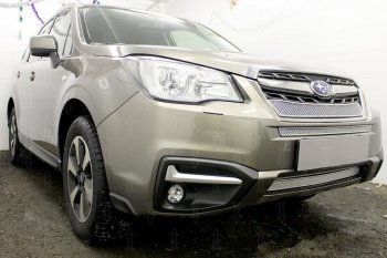 3 999 р. Защитная сетка в бампер (низ, ячейка 4х10 мм) Стрелка11 Премиум Subaru Forester SJ рестайлинг (2016-2019) (Хром)  с доставкой в г. Тольятти. Увеличить фотографию 2