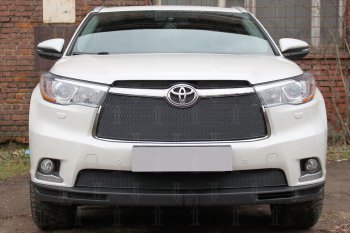 Защитная сетка в бампер (верх, ячейка 4х10 мм) Стрелка11 Премиум Toyota Highlander XU50 дорестайлинг (2013-2017) ()