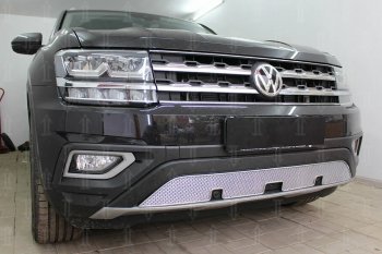 4 649 р. Защитная сетка в бампер (низ, ячейка 4х10 мм) Стрелка11 Премиум Volkswagen Teramont CA1 дорестайлинг (2016-2020) (Хром)  с доставкой в г. Тольятти. Увеличить фотографию 2