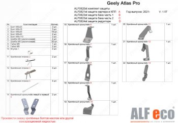 16 549 р. Защита картера, КПП, топливного бака и редуктора (V-1,5T, 4 части) ALFECO Geely Atlas Pro NL3 (2019-2025) (Сталь 2 мм)  с доставкой в г. Тольятти. Увеличить фотографию 2