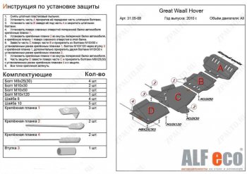 Защита картера двигателя, редуктора переднего моста, КПП и РК (4 части, V-2,0) Alfeco Haval H5 рестайлинг (2020-2023)