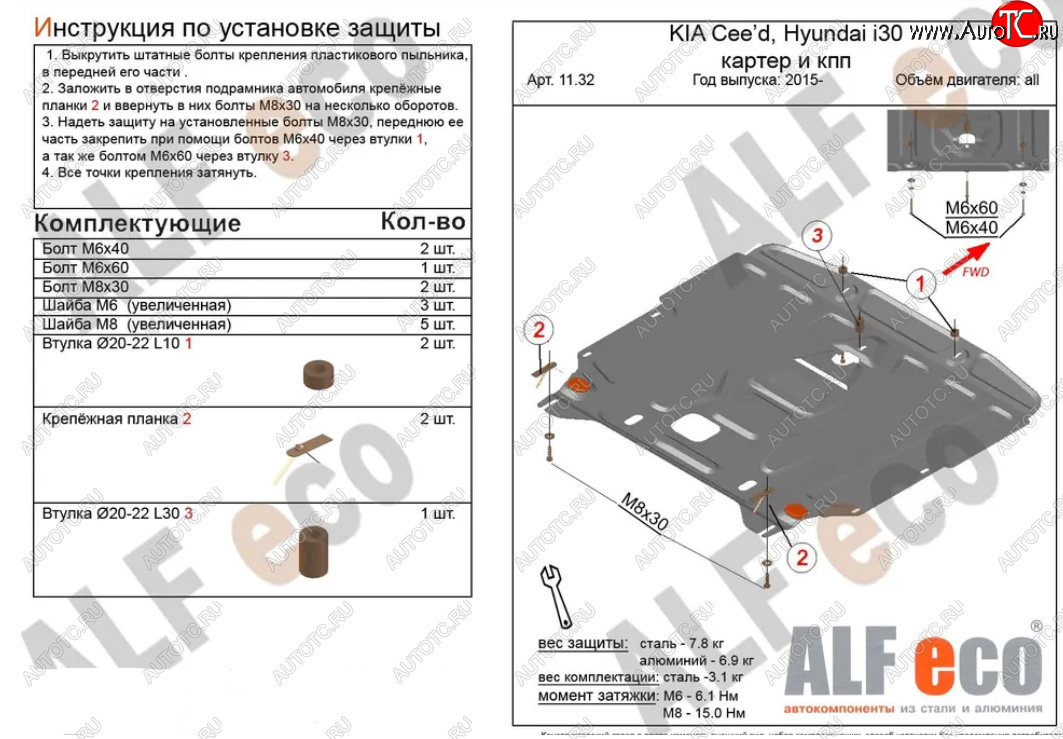 5 499 р. Защита картера двигателя и КПП Alfeco KIA Cerato 4 BD дорестайлинг седан (2018-2021) (Сталь 2 мм)  с доставкой в г. Тольятти