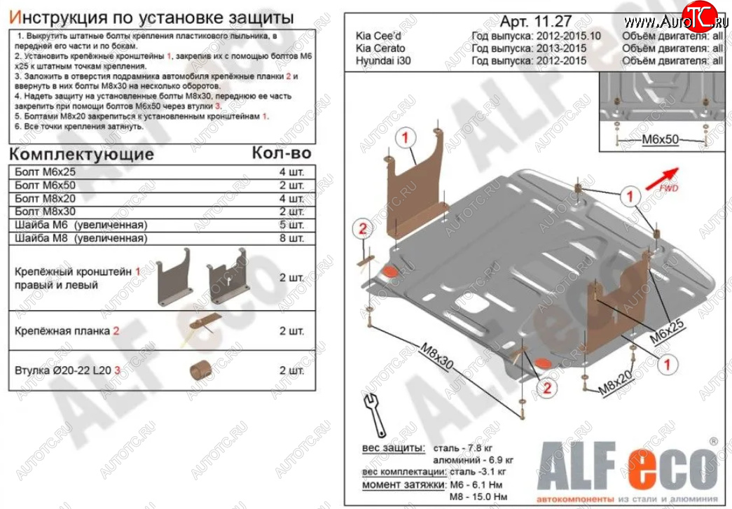 5 449 р. Защита картера двигателя и КПП Alfeco KIA Cerato 3 YD дорестайлинг седан (2013-2016) (Сталь 2 мм)  с доставкой в г. Тольятти