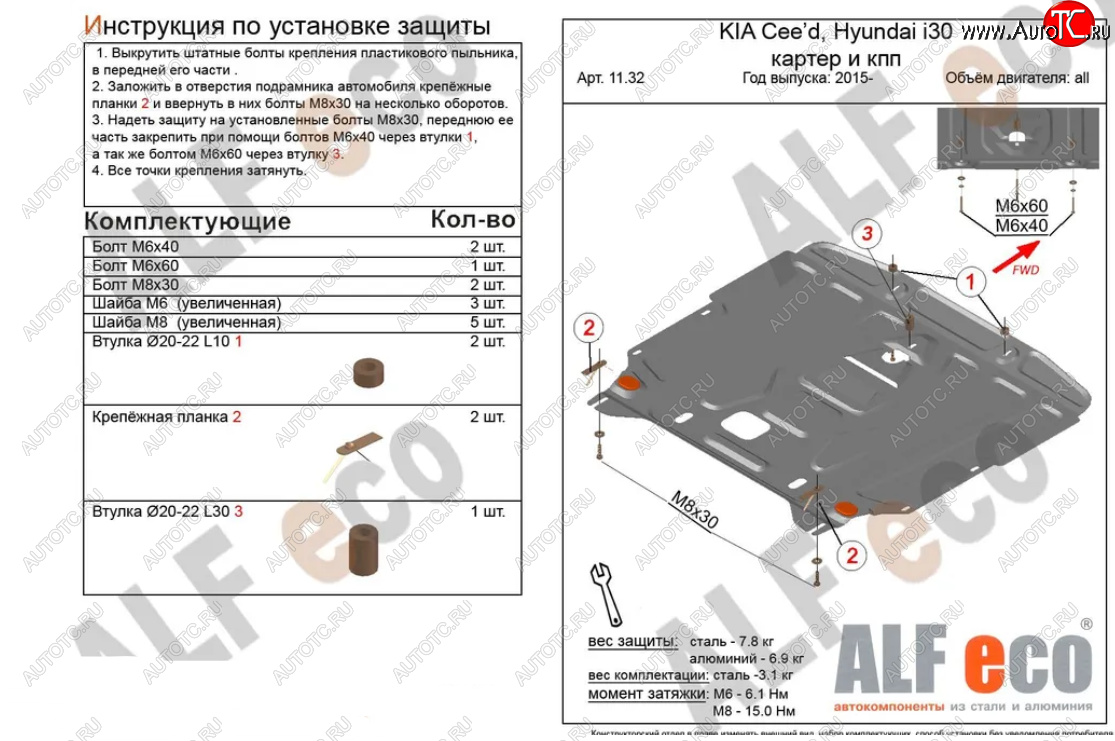 5 499 р. Защита картера двигателя и КПП Alfeco KIA Cerato 3 YD рестайлинг седан (2016-2019) (Сталь 2 мм)  с доставкой в г. Тольятти