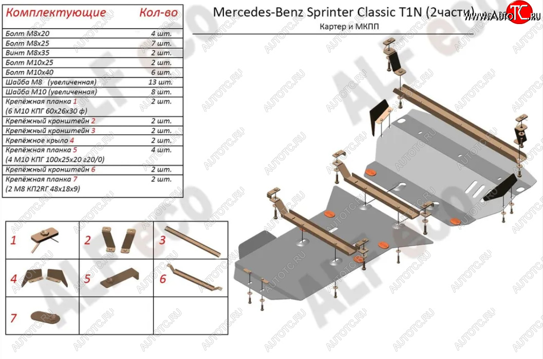 15 899 р. Защита картера двигателя и МКПП (V-2,1 CDI, 2 части) ALFECO Mercedes-Benz Sprinter W906 рестайлинг (2014-2018) (Алюминий 3 мм)  с доставкой в г. Тольятти