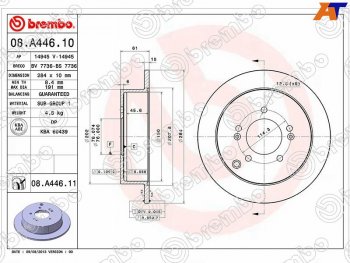 Задний тормозной диск (не вентилируемый, d 284) BREMBO Hyundai IX35 LM рестайлинг (2013-2018)