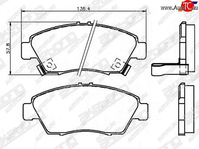 2 879 р. Колодки тормозные AKEBONO (передние) Honda Civic ES седан дорестайлинг (2000-2003)  с доставкой в г. Тольятти