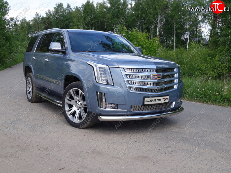 24 949 р. Защита переднего бампера нижняя 76,1 мм ТСС Тюнинг  Cadillac Escalade  GMTK2 джип 5 дв. (2015-2020) короткая база (нержавейка)  с доставкой в г. Тольятти