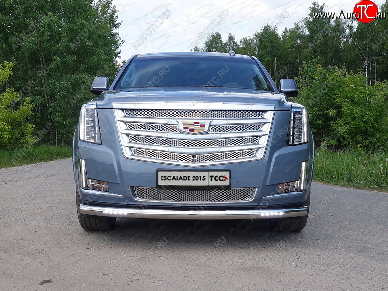 40 999 р. Защита переднего бампера нижняя с ДХО 76,1 мм ТСС Тюнинг  Cadillac Escalade  GMTK2 джип 5 дв. (2015-2020) короткая база (нержавейка)  с доставкой в г. Тольятти