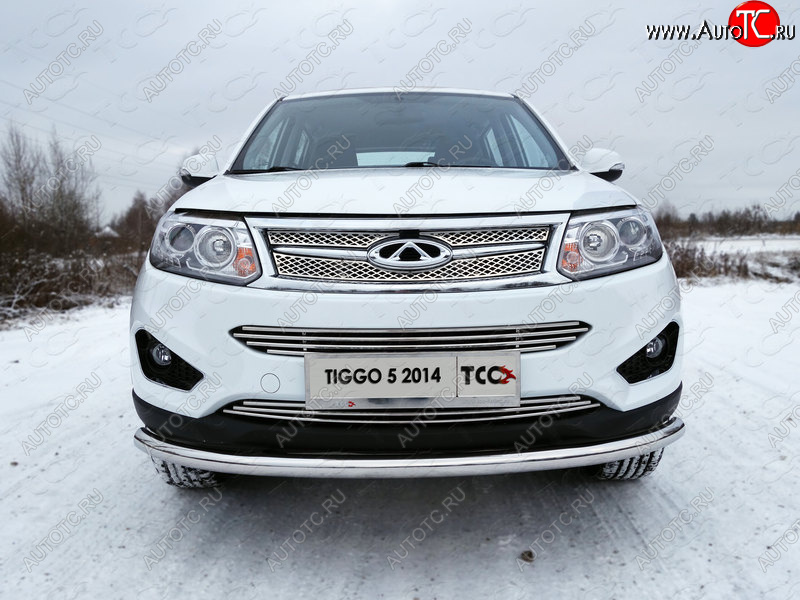 7 349 р. Средняя декоративная вставка в бампер ТСС Тюнинг  Chery Tiggo 5  (T21) (2014-2017) дорестайлинг (d 12 мм)  с доставкой в г. Тольятти