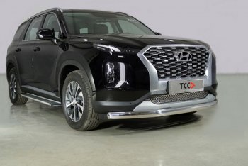 Защита переднего бампера нижняя овальная 75х42 мм ТСС Тюнинг Hyundai Palisade LX2 (2018-2022)  (нержавейка)