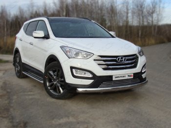 Защита переднего бампера овальная длинная 75х42 мм ТСС тюнинг Hyundai (Хюндаи) Santa Fe (Санта)  DM (2012-2016) DM дорестайлинг  (нержавейка)