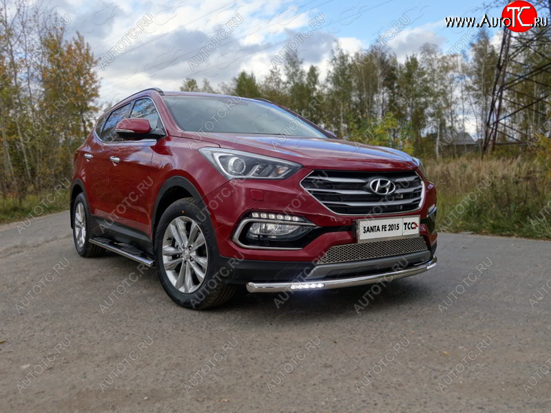 36 999 р. Защита переднего бампера нижняя с ДХО 60,3 мм ТСС Тюнинг  Hyundai Santa Fe  DM (2015-2019) рестайлинг (нержавейка)  с доставкой в г. Тольятти