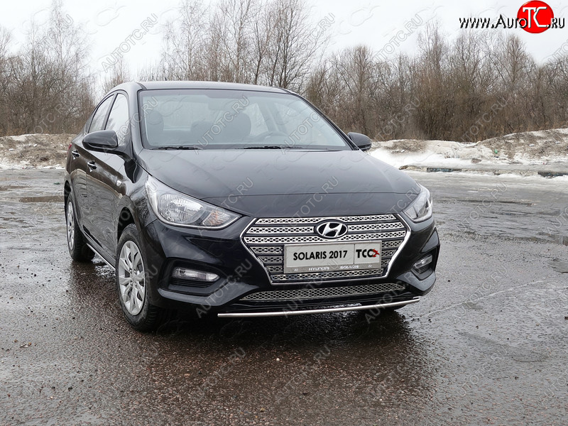 6 099 р. Защита переднего бампера нижняя 25 мм ТСС Тюнинг Hyundai Solaris HCR седан дорестайлинг (2017-2020) (нержавейка)  с доставкой в г. Тольятти