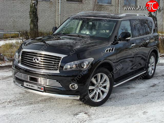 29 999 р. Защита переднего бампера нижняя 75*42 мм ТСС Тюнинг  INFINITI QX56  Z62 (2010-2013) (нержавейка)  с доставкой в г. Тольятти