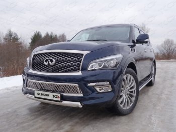 Защита переднего бампера нижняя овальная 75х42 мм ТСС Тюнинг INFINITI QX80 Z62 1-ый рестайлинг (2014-2018)  (нержавейка)