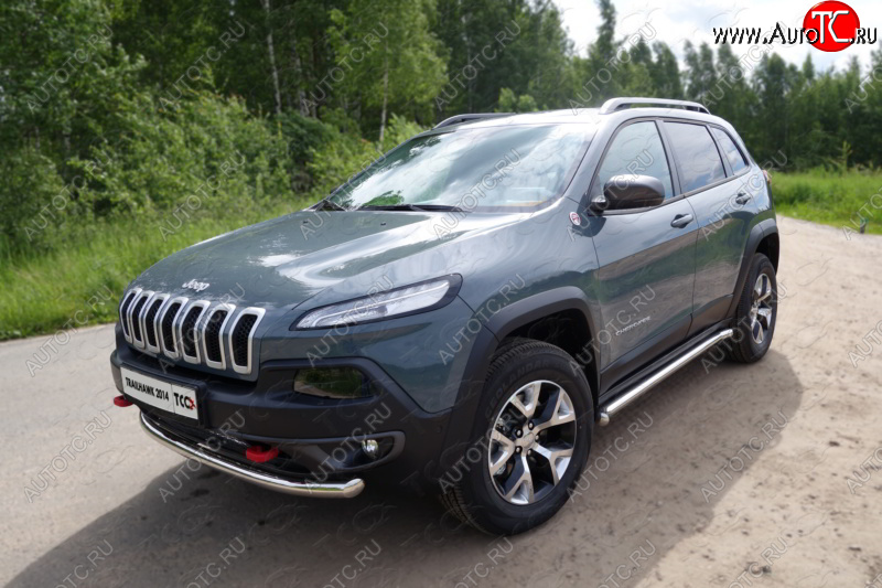 18 699 р. Защита переднего бампера (Trailhawk, d60,3 мм) ТСС Тюнинг Jeep Cherokee KL дорестайлинг (2014-2017) (нержавейка)  с доставкой в г. Тольятти