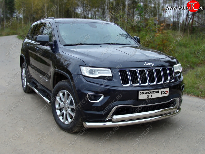 29 449 р. Защита передняя нижняя двойная 76,1*75 мм Тюнинг  Jeep Grand Cherokee  WK2 (2013-2018) 1-ый рестайлинг (нержавейка)  с доставкой в г. Тольятти