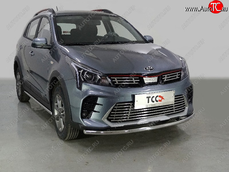 12 599 р. Защита передняя нижняя длинная 42,4 мм ТСС Тюнинг KIA Rio X рестайлинг (2020-2024) (нержавейка)  с доставкой в г. Тольятти