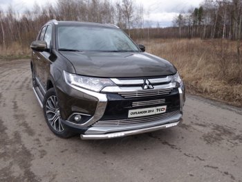 Защита передняя нижняя короткая с ходовыми огнями 60,3 мм ТСС Тюнинг Mitsubishi (Митсубиси) Outlander (Аутлэндэр)  GF (2015-2018) GF 2-ой рестайлинг  (нержавейка)