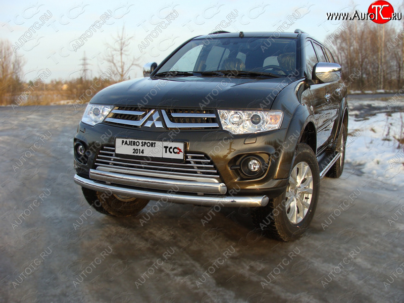 24 949 р. Защита передняя нижняя двойная 76,1*75 мм ТСС Тюнинг  Mitsubishi Pajero Sport  PB (2013-2017) рестайлинг (нержавейка)  с доставкой в г. Тольятти