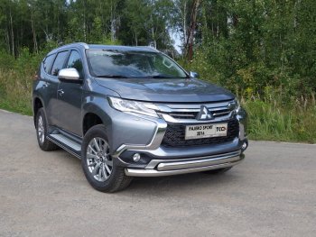 Защита передняя нижняя двойная 76,1*75 мм ТСС Тюнинг Mitsubishi (Митсубиси) Pajero Sport (Паджеро)  QE (2015-2021) QE дорестайлинг  (нержавейка)