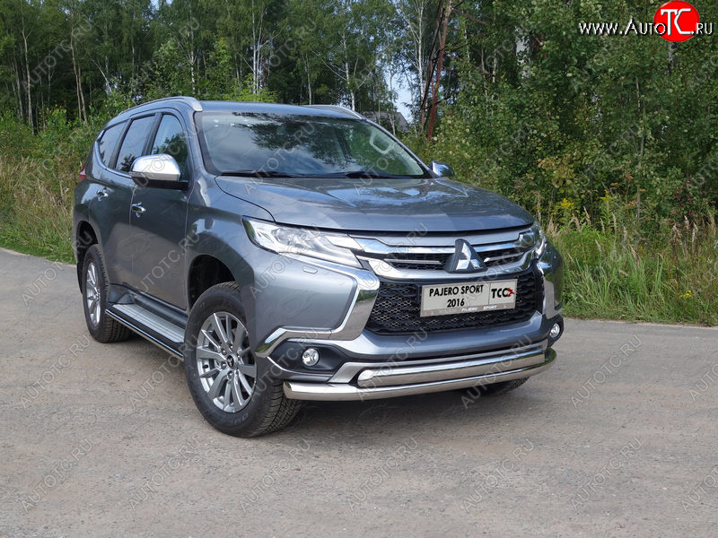 24 999 р. Защита передняя нижняя двойная 76,1*75 мм ТСС Тюнинг  Mitsubishi Pajero Sport  QE (2015-2021) дорестайлинг (нержавейка)  с доставкой в г. Тольятти