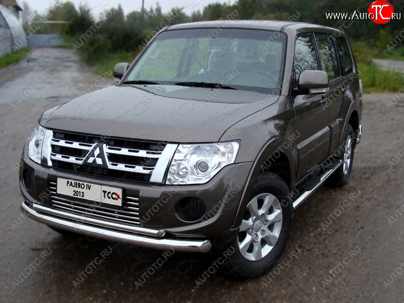 24 949 р. Защита переднего бампера нижняя d76,1*42,4 мм ТСС Тюнинг  Mitsubishi Pajero  4 V90 (2011-2015) 1-ый рестайлинг (нержавейка)  с доставкой в г. Тольятти