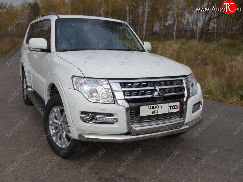 26 499 р. Защита передняя нижняя двойная 76,1*75 мм ТСС Тюнинг  Mitsubishi Pajero  4 V90 (2014-2020) 2-ой рестайлинг (нержавейка)  с доставкой в г. Тольятти