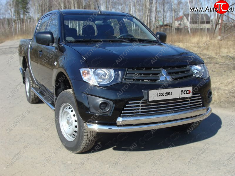 24 949 р. Защита передняя нижняя двойная 76*75 мм Long ТСС Тюнинг Mitsubishi L200 4  рестайлинг (2013-2016) (нержавейка)  с доставкой в г. Тольятти