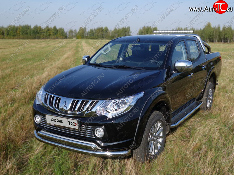 26 499 р. Защита передняя нижняя двойная 76,1*75 мм Тюнинг  Mitsubishi L200  5 KK,KL (2015-2019) дорестайлинг (нержавейка)  с доставкой в г. Тольятти