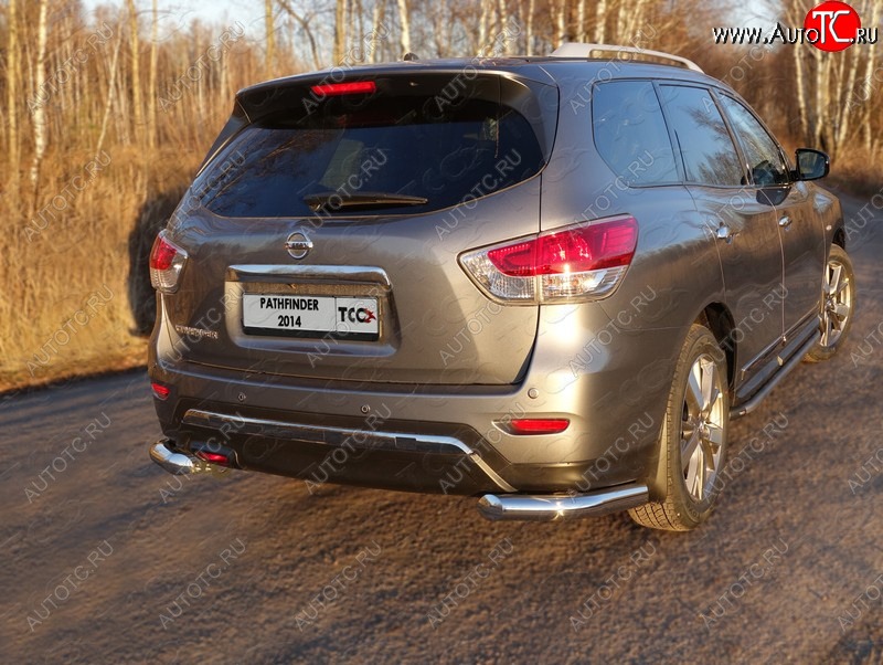 24 949 р. Защита задняя (уголки, нержавейка 76,1 мм) ТСС Тюнинг  Nissan Pathfinder  R52 (2012-2017) дорестайлинг  с доставкой в г. Тольятти