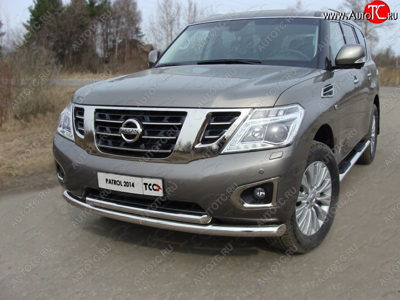 38 949 р. Защита передняя нижняя двойная 76,1*60,3 мм Тюнинг  Nissan Patrol  6 (2014-2017) Y62 рестайлинг (нержавейка)  с доставкой в г. Тольятти