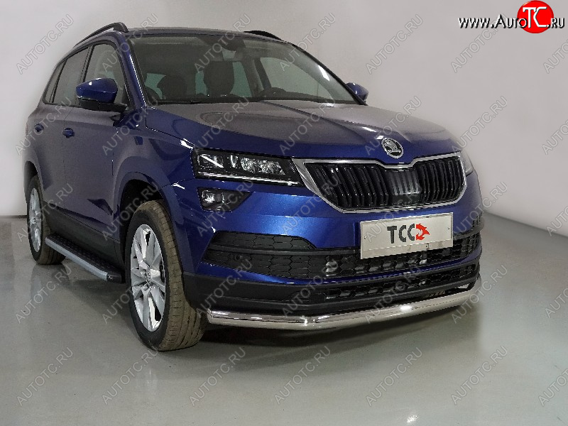 18 399 р. Защита переднего бампера нижняя d60,3 мм ТСС Тюнинг  Skoda Karoq  NU7 (2020-2024) рестайлинг (нержавейка)  с доставкой в г. Тольятти