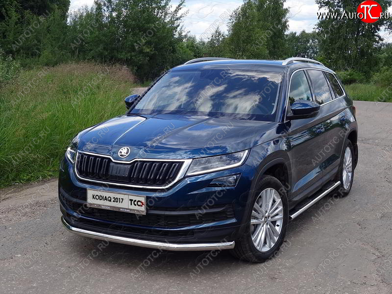 18 699 р. Защита переднего бампера нижняя d60,3 мм ТСС Тюнинг  Skoda Kodiaq  NU7 (2017-2021) дорестайлинг (нержавейка)  с доставкой в г. Тольятти