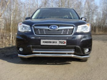 Защита переднего бампера нижняя двойная 60,3*42,4 мм ТСС Тюнинг Subaru Forester SJ дорестайлинг (2012-2016) ()