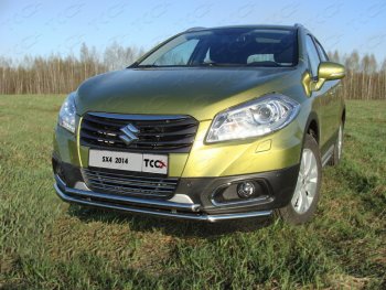 Защита переднего бампера нижняя двойная 42,4*42,4 мм ТСС Тюнинг Suzuki SX4 JYB, JYA хэтчбэк дорестайлинг (2013-2016) ()