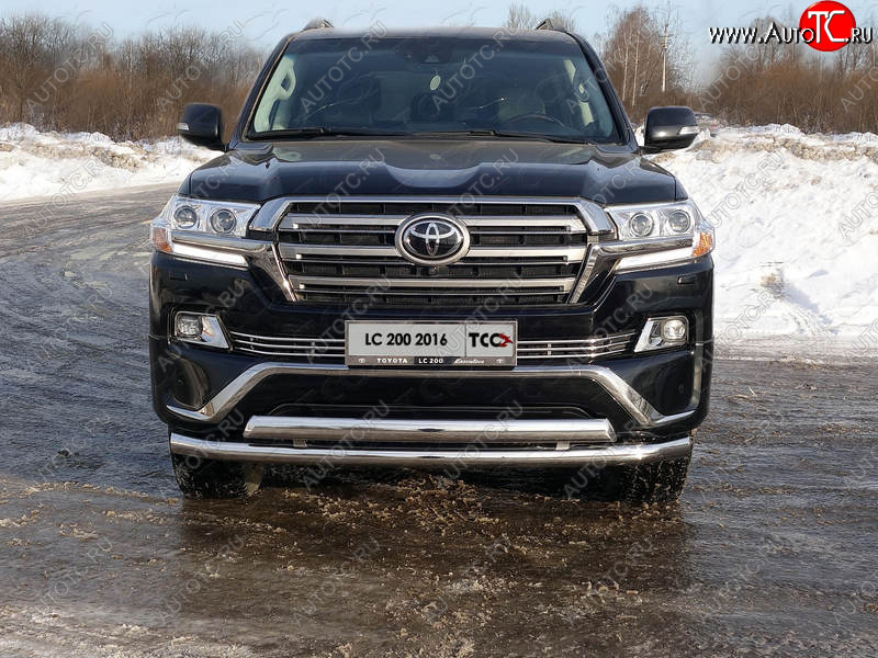 38 949 р. Защита передняя нижняя двойная 76,1*75 мм ТСС Тюнинг  Toyota Land Cruiser  200 (2015-2021) 2-ой рестайлинг (нержавейка)  с доставкой в г. Тольятти