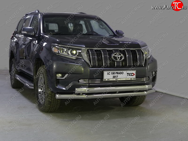 39 999 р. Защита передняя нижняя двойная 76,1*75 мм ТСС Тюнинг  Toyota Land Cruiser Prado  J150 (2017-2020) 2-ой рестайлинг (нержавейка)  с доставкой в г. Тольятти