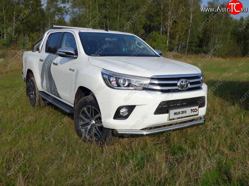 22 999 р. Защита переднего бампера нижняя d76,1 мм ТСС Тюнинг  Toyota Hilux  AN120 (2016-2020) дорестайлинг (нержавейка)  с доставкой в г. Тольятти