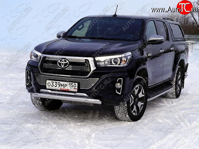 20 899 р. Защита переднего бампера нижняя 76,1 мм ТСС Тюнинг  Toyota Hilux  AN120 (2016-2020) дорестайлинг, 1-ый рестайлинг (нержавейка)  с доставкой в г. Тольятти