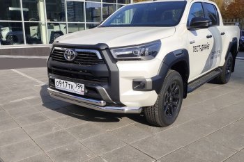 Защита передняя нижняя двойная 76,1*60,3 мм Тюнинг Toyota (Тойота) Hilux (Хайлюкс)  AN120 (2020-2024) AN120 2-ой рестайлинг  (нержавейка)