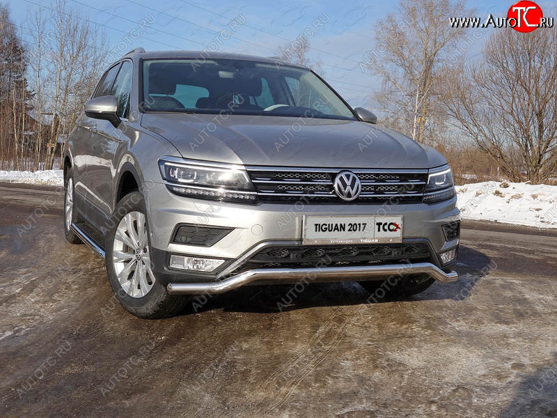 18 699 р. Защита переднего бампера нижняя d60,3 мм ТСС Тюнинг  Volkswagen Tiguan  Mk2 (2016-2020) дорестайлинг (нержавейка)  с доставкой в г. Тольятти