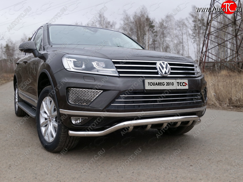 38 949 р. Защита передняя нижняя кенгурин 60,3*42,4 мм ТСС Тюнинг  Volkswagen Touareg  NF (2014-2018) рестайлинг (нержавейка)  с доставкой в г. Тольятти