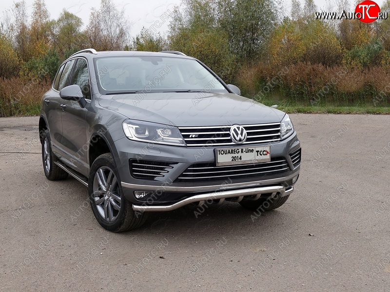 38 949 р. Защита передняя нижняя кенгурин 60,3*42,4 мм R-Line ТСС Тюнинг  Volkswagen Touareg  NF (2014-2018) рестайлинг (нержавейка)  с доставкой в г. Тольятти