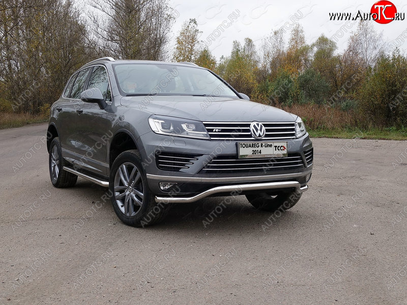 27 999 р. Защита передняя нижняя кенгурин 60,3 мм R-Line ТСС Тюнинг  Volkswagen Touareg  NF (2014-2018) рестайлинг (нержавейка)  с доставкой в г. Тольятти