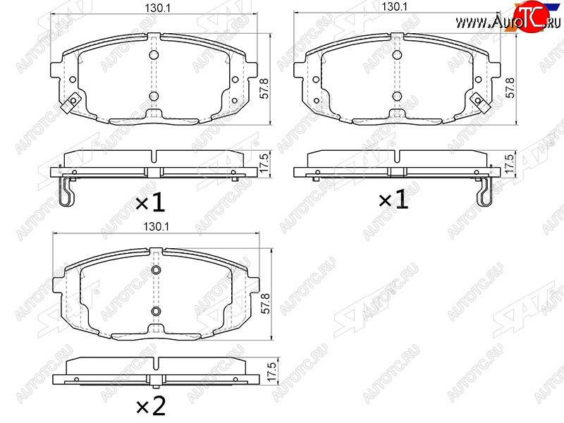 1 599 р. Колодки тормозные передние FR-FL SAT  Hyundai I30 2 GD дорестайлинг универсал (2011-2015) (с отверстием под пружинки)  с доставкой в г. Тольятти