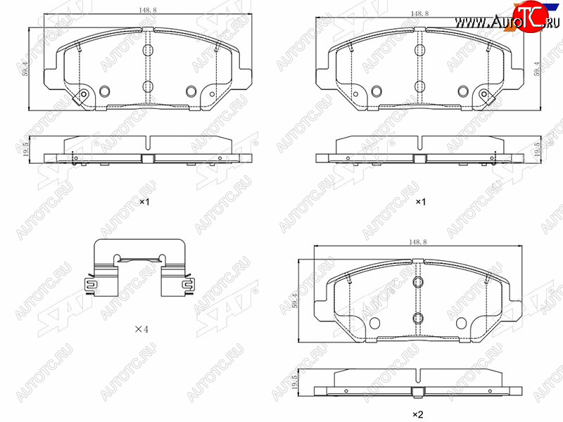 2 099 р. Колодки тормозные передние FR-FL SAT  KIA Ceed 3 CD хэтчбэк (2018-2025)  с доставкой в г. Тольятти