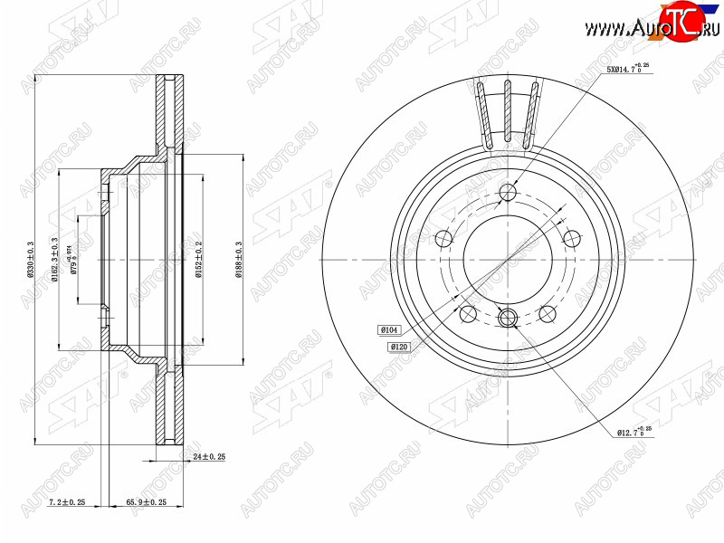 3 369 р. Диск тормозной передний Ø330 SAT  BMW 1 серия ( E87,  E82,  E81) - X1  E84  с доставкой в г. Тольятти