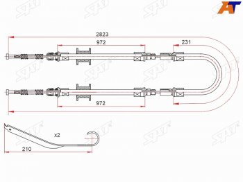 Трос ручного тормоза RH-LH V2.0-2.5 SAT Ford Transit 4  рестайлинг (2020-2024)  (одинарные колеса)